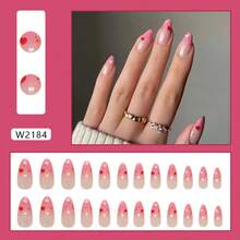 24 miếng dán móng tay hình trái tim chấm bi đỏ hồng gradient dáng hạnh nhân (kích thước vừa và dài) + 1 gel dán móng + 1 dụng cụ mài móng - Nhiều màu - Xem 4