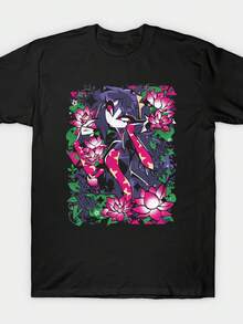 Anime-tryckt T-shirt - Retro street style T-shirt med rund hals och korta ärmar, med tematryck, luftig och lös passform, lämplig för vardagsbruk, sport, året-runt-användning och som present. Sommartoppar, skjortor, t-shirts, dam-t-shirts, pullover, festival-t-shirt, -skjortor, t-shirt, gym, sommaroutfits - Svart - Visa 1