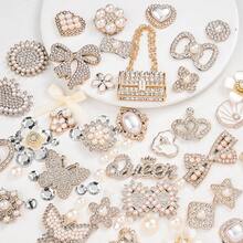 1 Box Powder Beige Resin Flat Back Beads Set, Shiny Rhinestone Lip Shape Cross Pearl Flower Handmade DIY Set, Includes Tweezers And Storage Box, For Phone Decoration - Multicolor - View 3