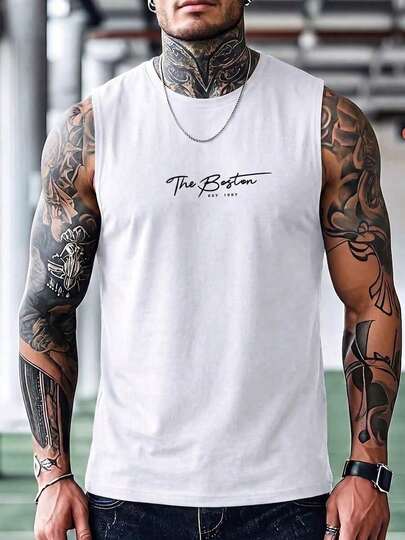 Camiseta de manga corta de verano casual con estampado de eslogan para hombres