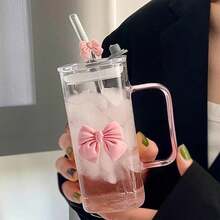1个350毫升方形蝴蝶结玻璃杯，带把手，透明把手南瓜杯，经典马克杯，可作茶杯、果汁杯、咖啡杯、牛奶杯、水杯、水果杯、汤杯等，适用于厨房、餐厅、派对、万圣节、户外派对、返校季等场合。 - 彩色 - 查看 10