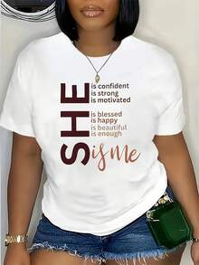 Camiseta estampada de cuello redondo en talla grande - Blanco - Ver 5