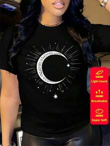 Camiseta de mujer de manga corta, cuello redondo, 100% algodón, holgada, de estilo casual y versátil con estampado moderno.Pure-Cotton - Blanco - Ver 7