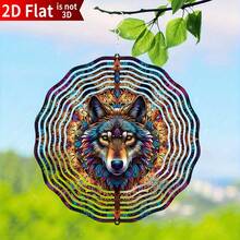 1pc 2D Flat Creative Wolf Shaped Windmill, Suitable For Yard And Garden Outdoor Metal Hanging Solar System Decor Garden Art Sculpture Spinner (Pendant Not Included), Random Style - A - View 4