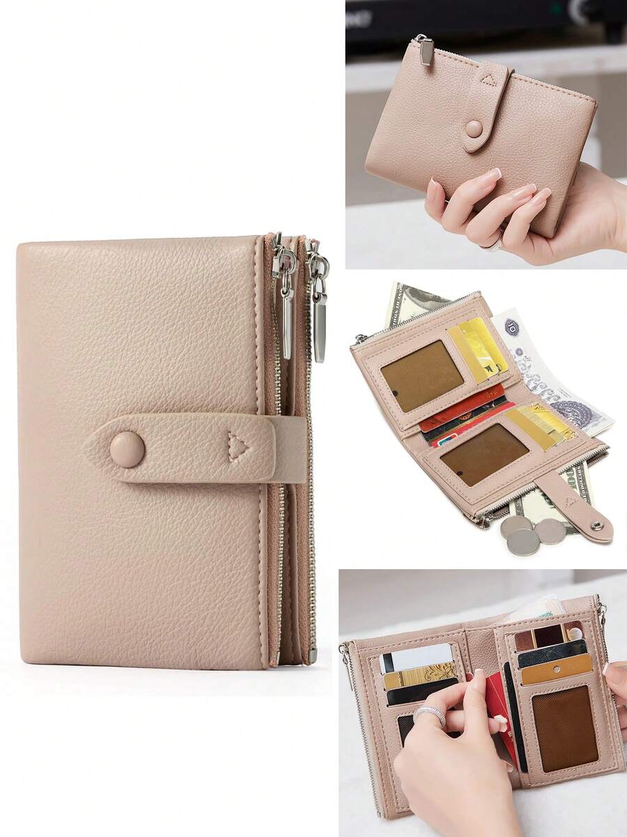 MIYIN New Women Snap-Buttoned Short Wallet Delicate Soft PU Double Layer Zipper Coin Purse Card Slots Minimalist And Fashionable Lightweight Wallet Purse Wallet Mini Wallet Small Wallet For White-Collar, College Students, Business, Office, Anniversary, Couples, Birthday, Valentine's Day, Teacher's Day Gift, Women Purse, Clutch, Small Wallet