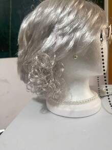 8件套复古奶奶装扮配饰套装，包括带发网的假发、带链眼镜、珍珠项链、充气拐杖、手镯、耳环，适合化装舞会 - 彩色 - 查看 4