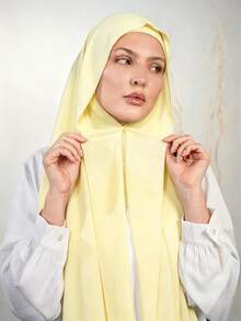 1 pieza Hiyab de gasa 3 en 1 de uso rápido con imán incorporado y gorro interior/Hiyab de una pieza de uso rápido - Sin necesidad de alfileres, ajuste antideslizante, uso instantáneo - Amarillo limón - Ver 3