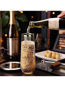 Bộ 5/1 ly sâm panh không quai, viền vàng, ly cocktail trong suốt, chống vỡ, lý tưởng cho các buổi tụ họp, đám cưới, sinh nhật, dã ngoại mùa xuân, tiệc mùa hè. - Nhiều màu - Xem 6