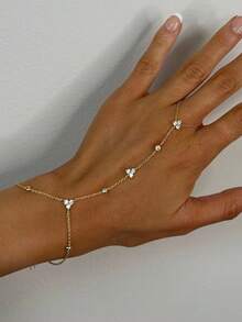 1pc Fashionable Rhinestone Decorated Adjustable Ring Bracelet Accessory, Suitable For Women, Girls To Wear On Summer Vacation, Dates, Parties - Gold - View 2