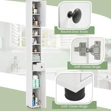 Tall Slim Bathroom Storage Cabinet, 71" Freestanding Bathroom Cabinet W/ 2 Doors, 1 Drawer & 5 Adjustable Shelves, Floor Narrow Tower Cabinet For Small Spaces, 8" X 8" X 71" (White) - 1 - View 4