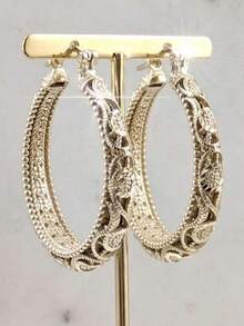 1 Pair Fashionable And Luxurious Hollow Pattern Hoop Earrings, Gold Color, Elegant Women's Earrings Suitable For Daily Wear And Vacation, A Perfect Gift For Her - Vàng - Xem 10