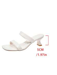 Women's Fashion Double Strap Mule High Heel Sandals, Square Toe Slip-On Thin Asymmetrical Heel, Summer Wedding Daily Party Slippers - White - View 7