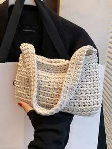 Hand-Woven Seashell Wallet - Crossbody Backpack Style, With Pearl Chain, Bohemian Style Pearl Chain Shoulder Strap, Women's Holiday Beach Accessory - Rose Gold - View 4