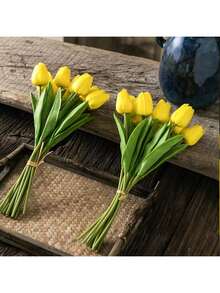 5 piezas Centros de mesa de flores artificiales románticas, tulipanes de plástico con textura de seda, adecuados para bodas, hogar, hotel, fiesta, regalo de Año Nuevo, Día de San Valentín, ramo de boda, dormitorio, sala de estar, decoración de escritorio, jardín exterior - Amarillo - Ver 6