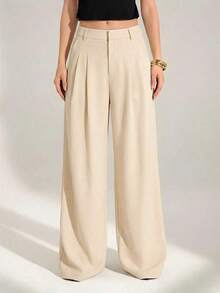 pantalones de trabajo con corte elegante para mujeres - Caqui - Ver 3