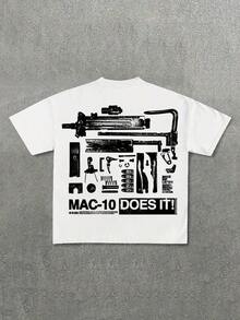 Camiseta con estampado de arma para hombre - Estilo casual de streetwear, camiseta de manga corta de cuello redondo, de moda para el verano - Blanco - Ver 2