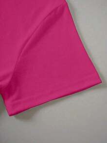 Camiseta casual de mujer con cuello redondo y manga corta con estampado floral - Rosa Fucsia - Ver 4