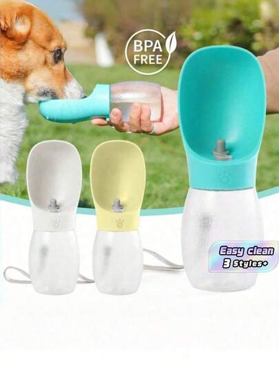 Bình nước di động chống rò rỉ cho thú cưng, phù hợp cho chó và mèo, bát nhựa du lịch ngoài trời có tay cầm dễ cầm nắm, không cần pin, tuyệt vời cho cắm trại.