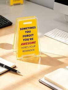 2pcs Acrylic Motivational Desk Sign "You're Awesome Sometimes, This Is Your Reminder" With Yellow Background And Positive Affirmation, Desktop Decor For Home, Office, Bedroom, Gift - View 3