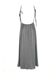 Sling Dress Women's Sexy Slim Fit Elegant Pleated Dress - 深灰色 - 查看 2