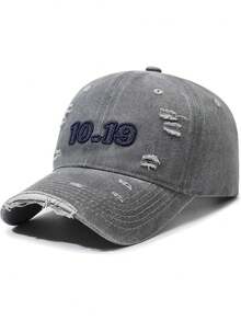 1pc 10.19 Embroidered Baseball Cap, Unisex Washed Style Hat, Fashionable Retro Sun Hat, Adjustable Outdoor Sunshade Cap, Y2K Style Distressed Curved Brim - Multicolor - View 3