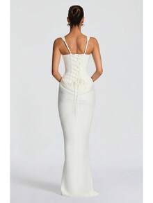 2026 Women's Casual Long Sleeve Slim Fit Fishbone Pure Desire Sleeveless Maxi Dress Solid Color Bodycon Dress - trắng - Xem 4