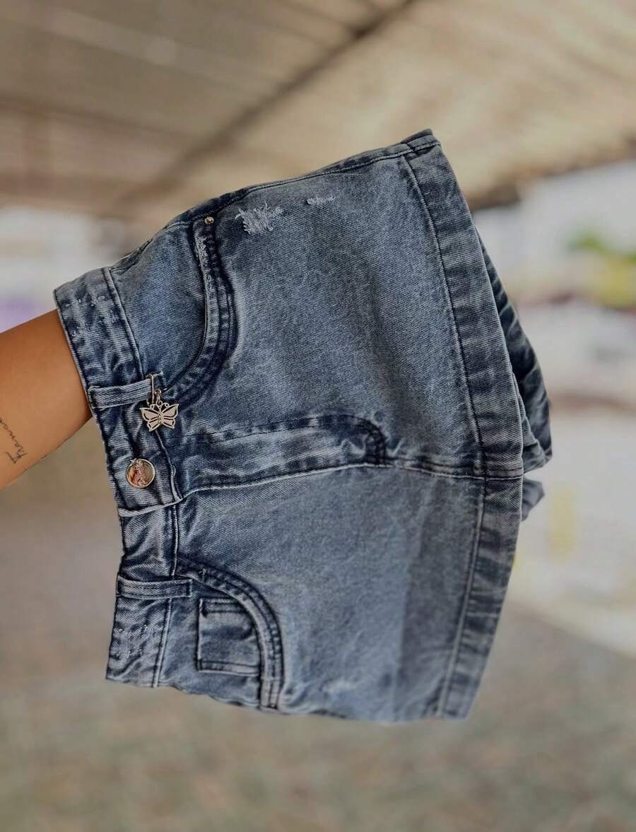 Women's High-Waisted Denim Shorts Skirt - Màu xanh bụi bặm - Xem 1
