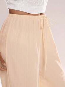 Women's Solid Color Casual Everyday Pants With Drawstring Waist - Apricot - View 7