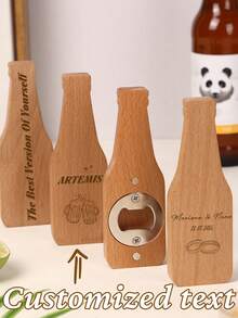 Customized 1/5/10 Pcs Bottle-Shaped Wooden Magnetic Bottle Opener, Customizable Engraving & Logo Printing, Multi-Functional, Elegant & Durable, Decorative Effect, Reusable, Suitable For Home, Customized Bottle Opener, Travel Storage, Kitchen Utensils, Etc. - Multicolor - View 12