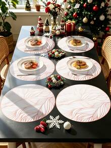 6/120pcs, Gold Round Leaf PVC Placemats, Waterproof & Oil-Resistant Tabletop Decor Mats, Washable Tableware Mats, Non-Slip & Odorless Western Dining Mats, Suitable For Restaurants, Cafes, Homestays, Perfect For Holidays, Parties, Gatherings, Birthdays, Weddings, Dinner Parties - Multicolor - View 6