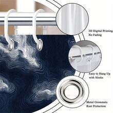 1pc Abstract Blue Marble Shower Curtain - Hypnotic 3D Effect, Undulating Waves In White & Dark Blue, Navy Background, Machine Washable Polyester, 70.86x70.86 Inches, 12 Hooks, Bathroom Decor, Elegant Design, Smooth Texture - A - View 8