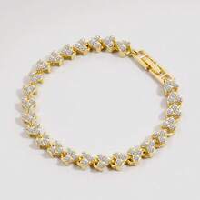1 chiếc vòng tay trang trí đá Cubic Zirconia hình chữ thập & cỏ bốn lá thanh lịch, phù hợp cho phụ nữ đeo hàng ngày, tiệc tùng, lễ hội, quà tặng tuyệt vời cho cô ấy/mẹ/bạn thân (số lượng hạt ngẫu nhiên) - Vàng - Xem 4
