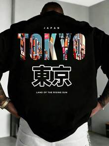 [Men's Plus Size Derivative]1pc Men's Plus Size Zrgoth Fashion Versatile "TOKYO" English Slogan Tokyo Print Short Sleeve, Lightweight Fabric, This Style Runs Plus Size Details Are In The Main Image, Please Be Sure To Check The Size Before Ordering To Avoid Fit Issues - Black - View 1