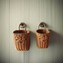 S/L Woven Rattan-Look Storage Basket, Handheld & Wall-Mounted Dual-Use Organizer, Rustic Home Decor, Multipurpose Desktop Organizer For Bedroom Kitchen Living Room Boho Wicker Basket - View 9