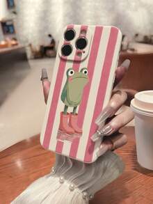 1pc Precision Hole Straight Edge Striped Frog Painted Thick Anti-Drop Painted Phone Case Protective Cover Compatible With IPhone / Galaxy / / - Multicolor - View 4