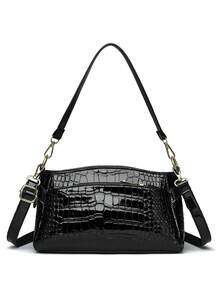 Retro Minimalist Printed Crossbody Bag With Adjustable PU Strap, Flap Closure , New Year - Gris - Ver 8