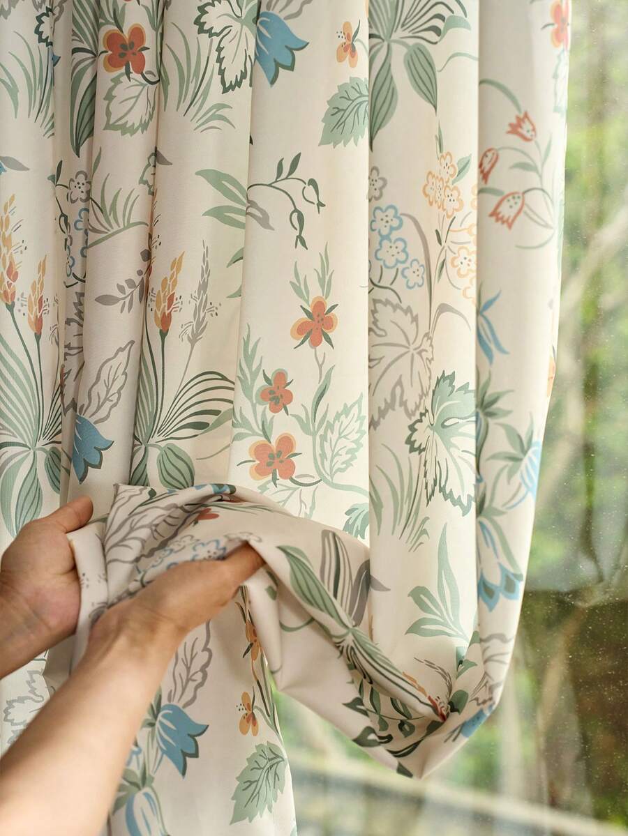 1pc New French Translucent Vintage Floral Sheer Curtain, Countryside Style Heat Insulation & UV Protection, Designer 3-In-1 Hanging For Villa, Balcony, Living Room, Bedroom, 230gsm - 1PC - View 1