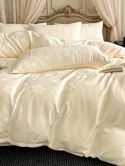 1 Set Floral Jacquard Bedding Set, French Romantic Style Soft Duvet Cover Set, Including 2 Pillowcases, 1 Duvet Cover, 1 Bed Sheet, Suitable For Home Bedroom, Wedding Decoration