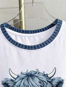 Camiseta de mujer de cuello redondo con estampado de lunares, rayas y corazones - Blanco 3 - Ver 3