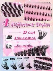 580pcs D-Curl Eyelash Extension Set: Featuring High-Capacity Design, Includes Upper And Lower Lash Clusters, Including "Comic-Style" Clusters, With Lengths Ranging From 8mm To 16mm. Aims To Help You Create A Voluminous And Alluring Eye Makeup Look. - D - View 7