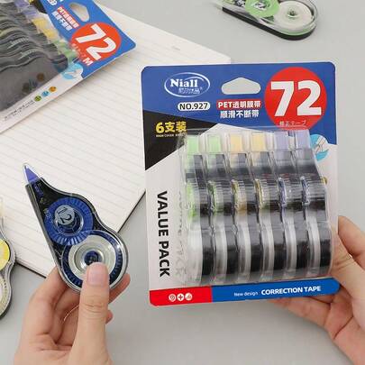 6 Rolls Correction Tape, Economic & Practical Set, 72m Correction Tape, Large Capacity, Student Use Correction Tape, Correction Tape, Error Correction Tape, Word Correction Tape, Middle School Silent Correction Tape, Correction Fluid Correction Tape, Back To School Wholesale