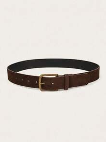 1pc Vintage Copper Square Buckle Velvet Wide Waist Belt, Suitable For Dresses And Coats - Coffee - View 1