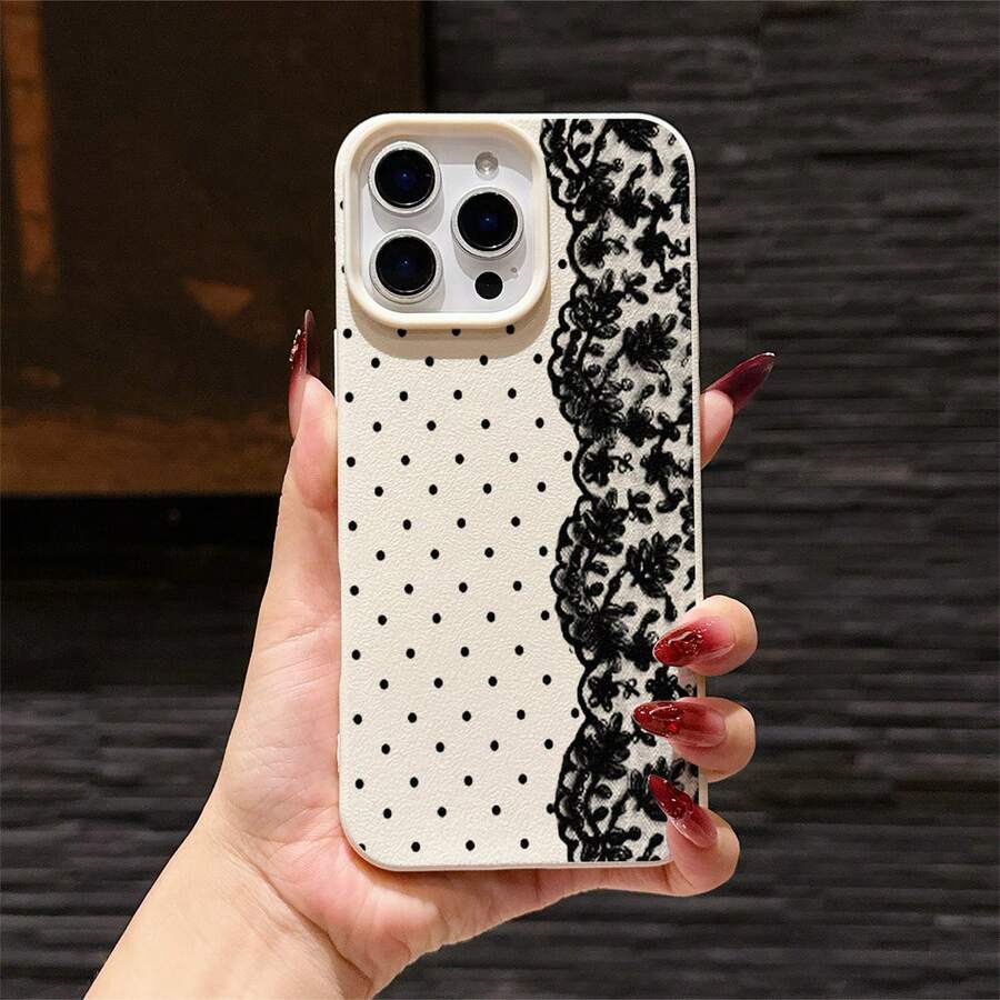 1 chiếc ốp lưng điện thoại TPU mờ chống rơi, họa tiết hoa ren đen, phù hợp với 16, 15, 14, 13, 12, 11, 17 Pro Max - Nhiều màu - Xem 1