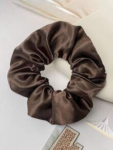 12pcs/1pc Women's 10cm/3.9in High-Quality Silky Satin Black, White, Khaki, Brown Hair Scrunchies, Fashionable Versatile Elegant Minimalist Solid Color Hair Ties, Suitable For Daily Wear, Casual, Party, Commute, Beach, Bun, Ponytail, Face Washing, Makeup, Outfit Accessory Elastic Hair Ties - Multicolor - View 4