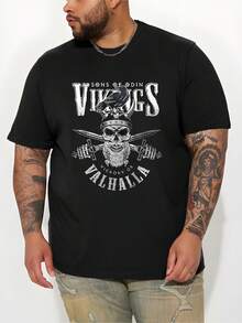 Druck "Ein Vogel auf einem Totenkopf", atmungsaktives Kurzarm-T-Shirt für Herren in Übergröße, bequeme, weiche, lässige Rundhals-Oberteile im Street-Style für große und kräftige Männer im Sommer für den Alltag oder Outdoor-Sport. - Schwarz - Übersicht 2