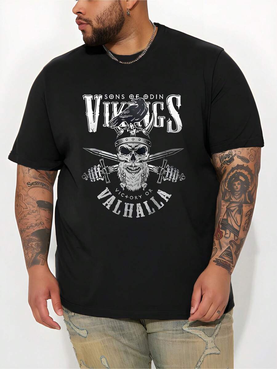 Druck "Ein Vogel auf einem Totenkopf", atmungsaktives Kurzarm-T-Shirt für Herren in Übergröße, bequeme, weiche, lässige Rundhals-Oberteile im Street-Style für große und kräftige Männer im Sommer für den Alltag oder Outdoor-Sport.