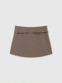Falda pantalón negra de unicolor minimalista para uso casual, oficina y viajes, con hebilla y cinturón, para verano - Café integral - Ver 2