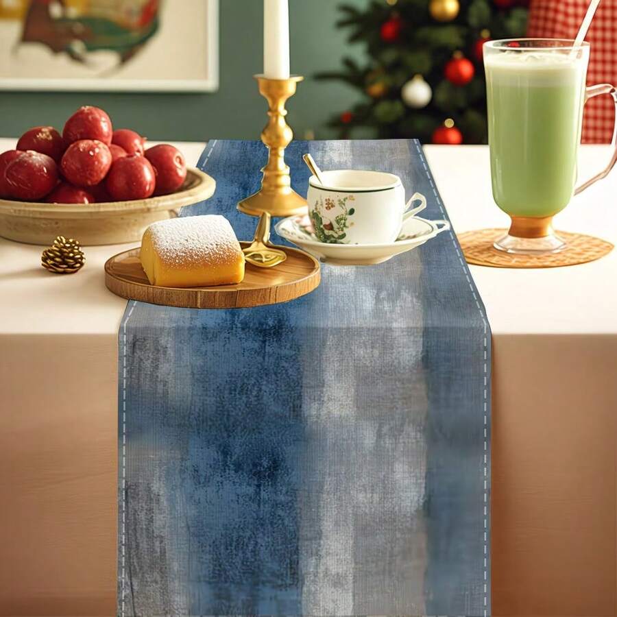 1pc Minimalist Blue-Gray Table Runner, Abstract Art Modern Home Decor, Suitable For Kitchen Dining Table Decoration, Elegant Tabletop Accessory