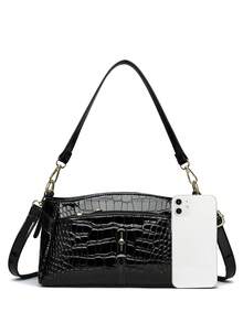 Retro Minimalist Printed Crossbody Bag With Adjustable PU Strap, Flap Closure , New Year - Gris - Ver 3