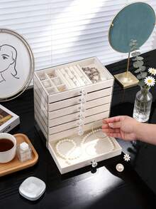 1pc 7/5/3/1 Layer Velvet Jewelry Box, Drawer Style Jewelry Box, Ring Box, Earring Storage Box, Drawer Type Jewelry Organizer - Multicolor - View 4